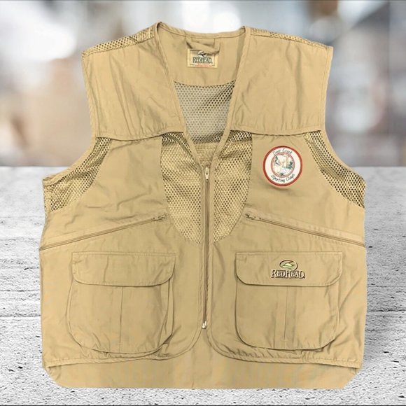 Vintage Red Head Khaki Utility Shooting Hunting Fishing Utility Vest w/Patches - Picture 1 of 8